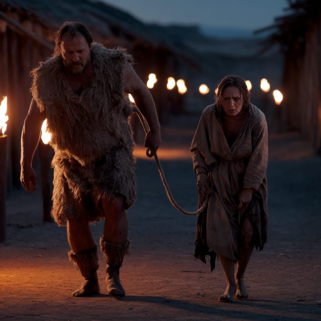 Ancient Village: Man Dragging Woman in Despair