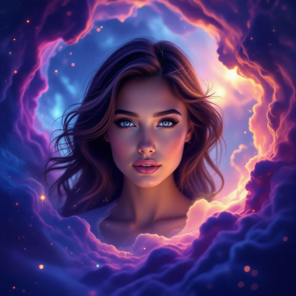 Beautiful Woman in Cosmic Vortex: Ultra-Realistic Digital Ar...