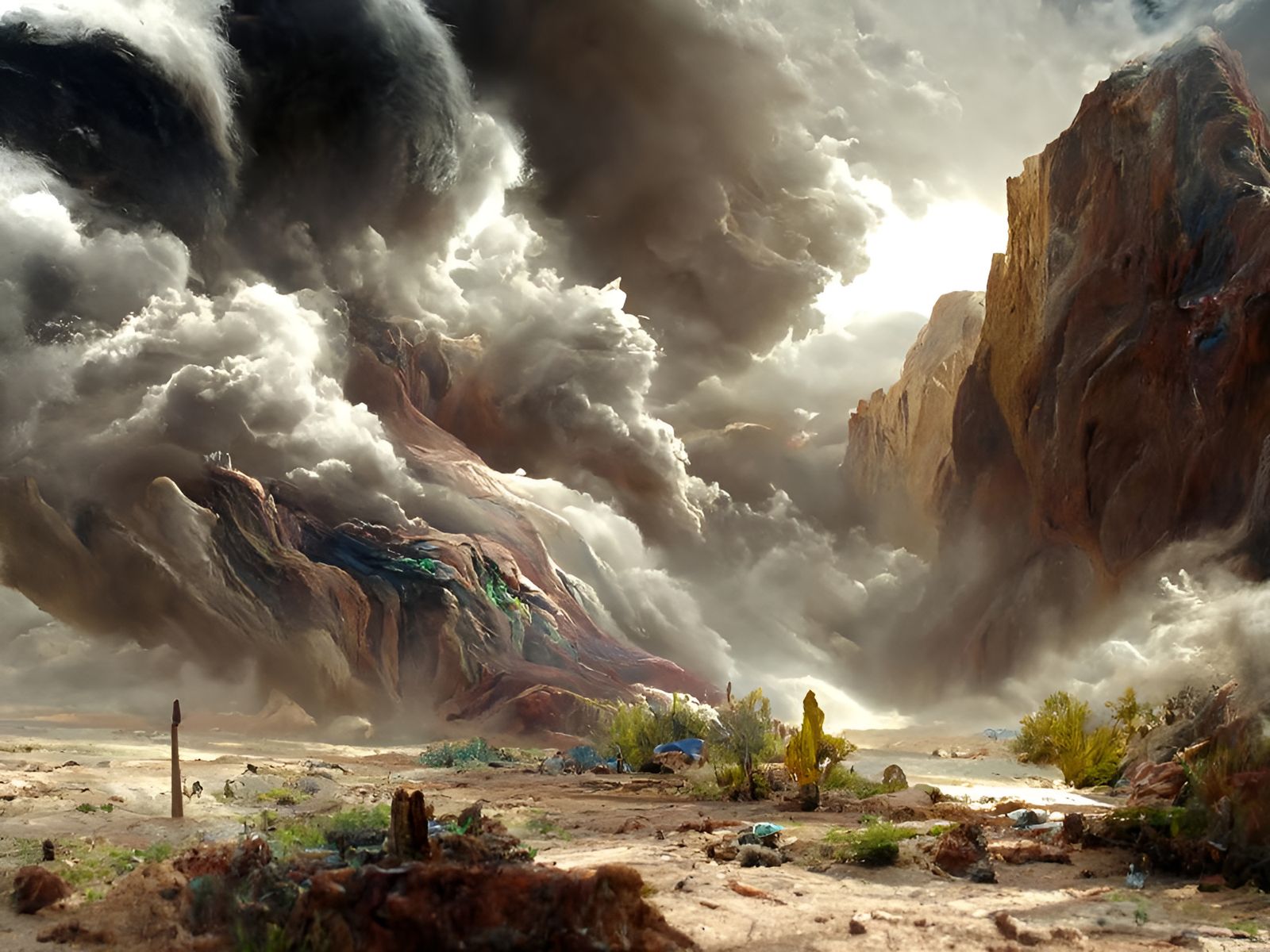 Epic Dust Storm Over Desert Valley as Painting