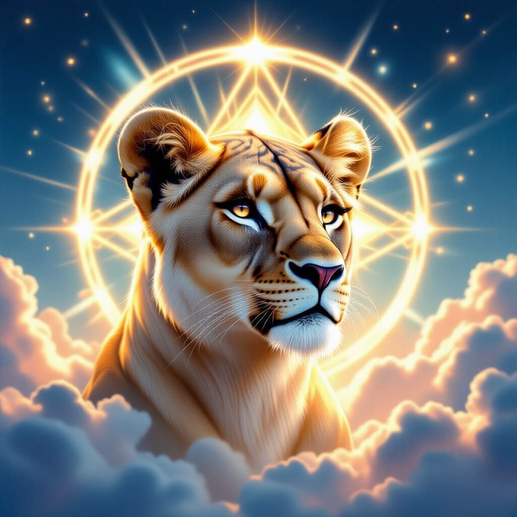 Celestial Lioness Formed of Light and Clouds