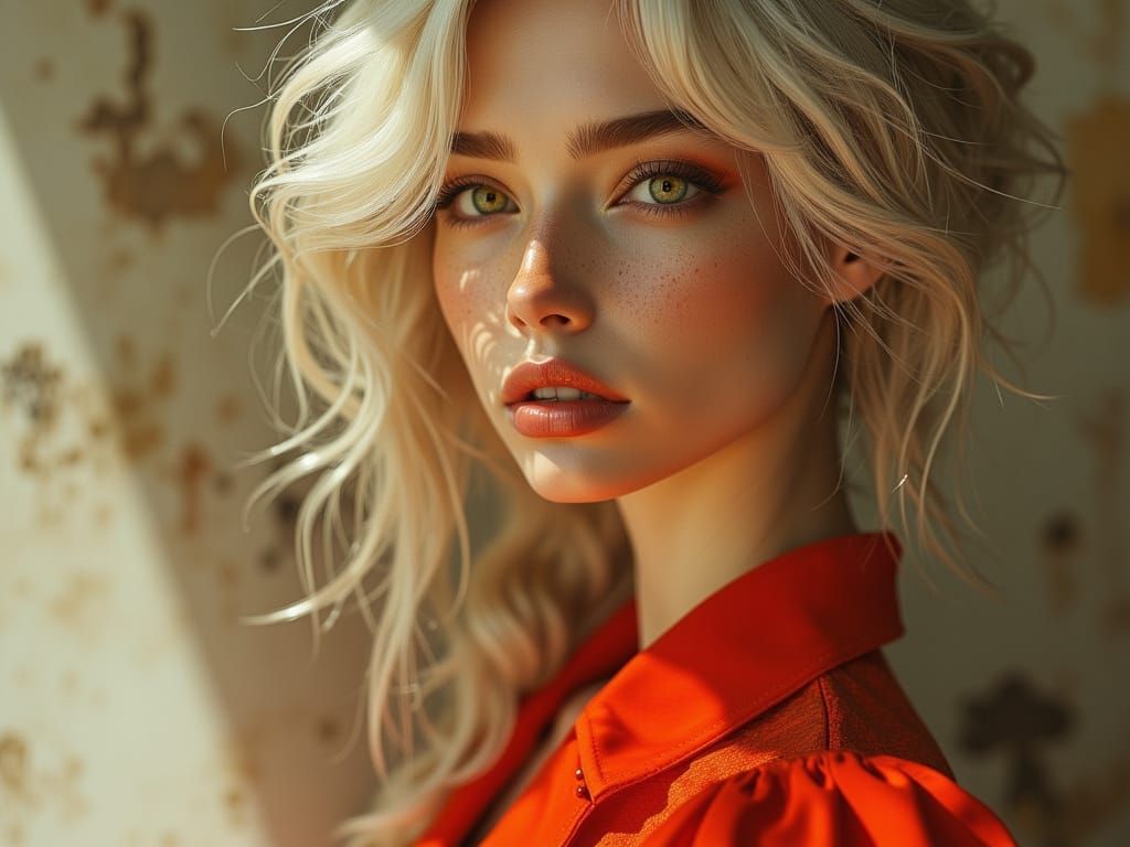 Seductive Woman with Neon Eyes in High Contrast