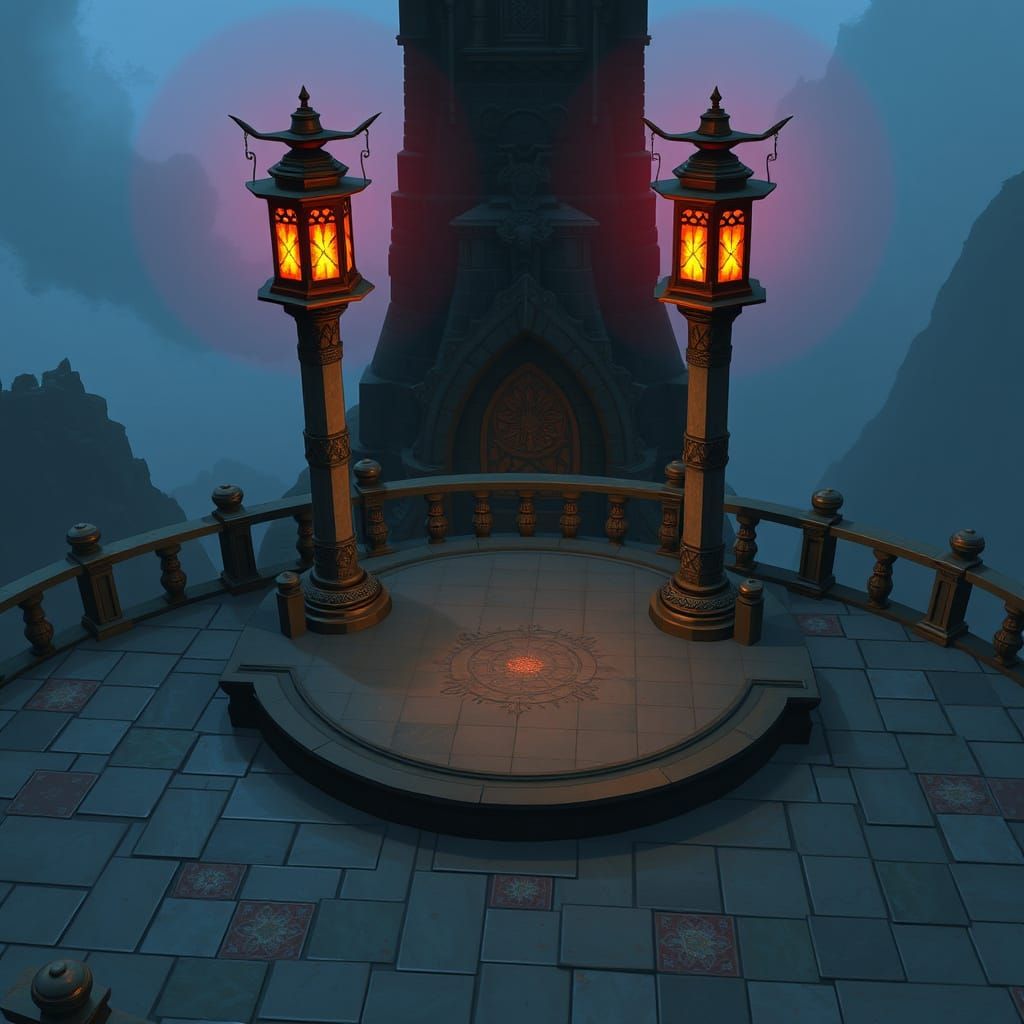 Ethereal Beacon Platform in a Mysterious Island Setting