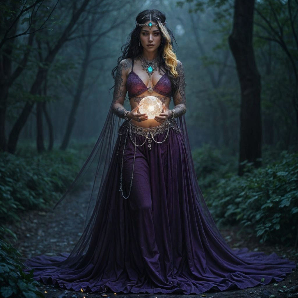 Gypsy Goddess Crystal Ball Seer in Dark Fantasy Art