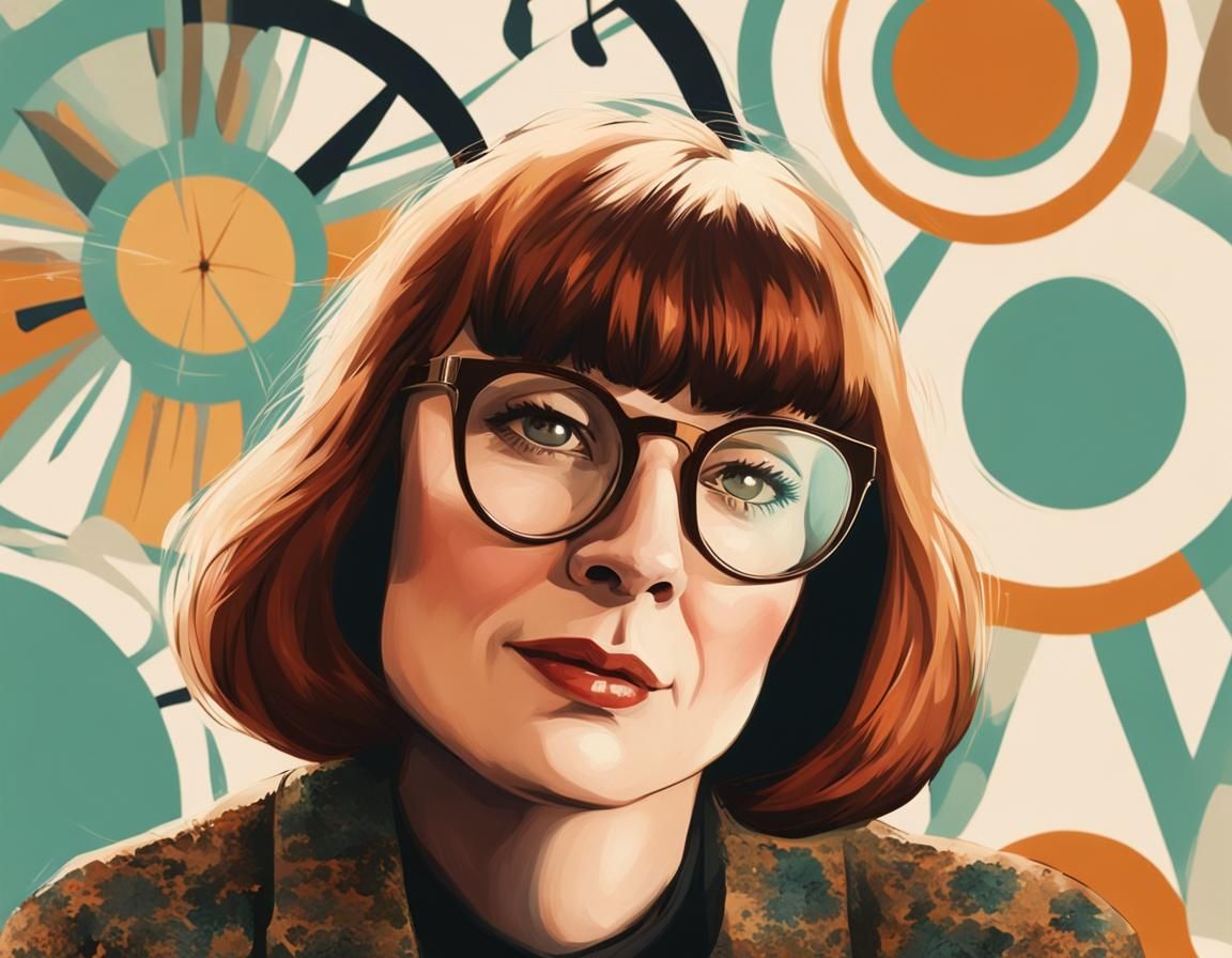 Woman with Auburn Hair in Mid-Century Modern Style