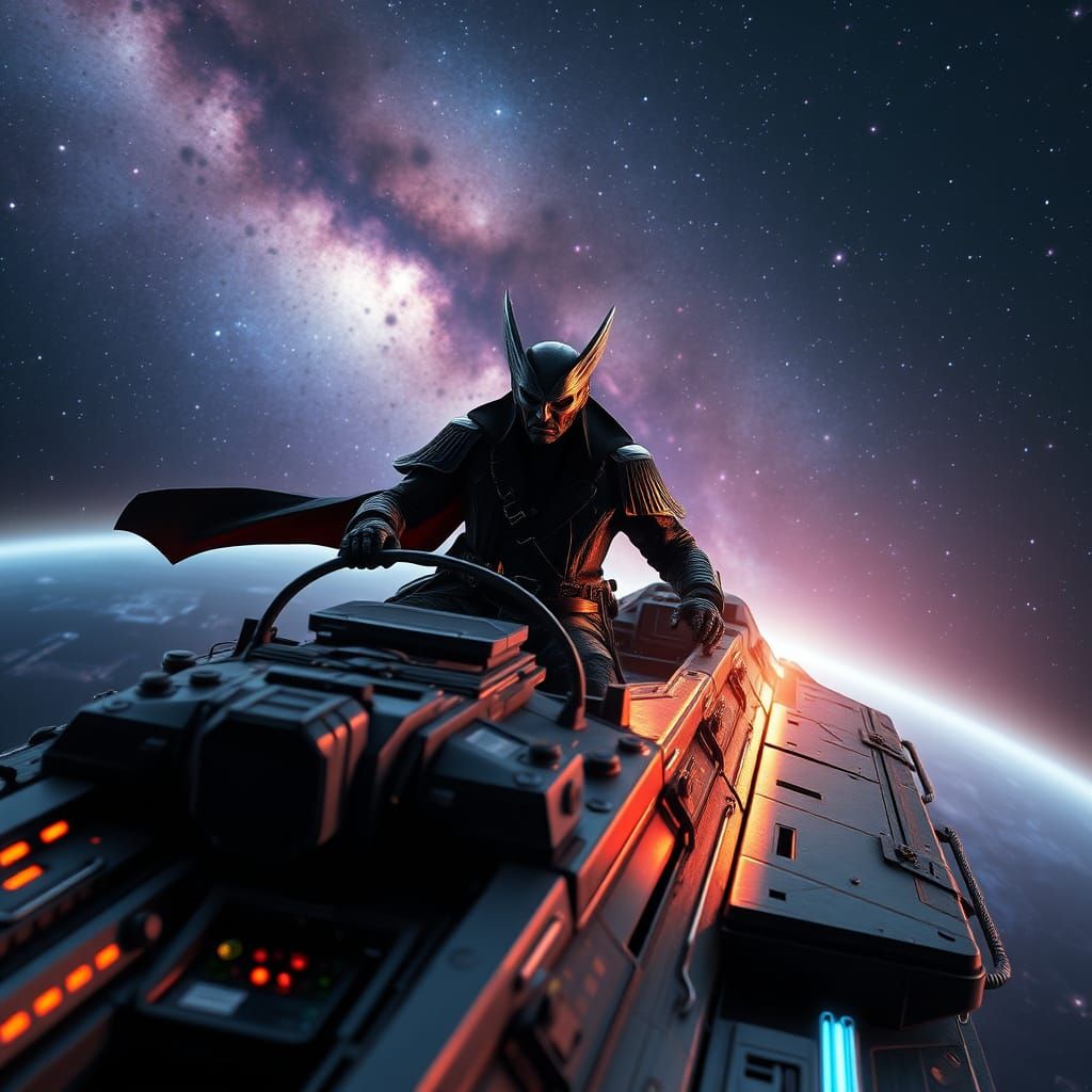 Cyberpunk Space Pirate Captain Harlock at the Helm of the In...