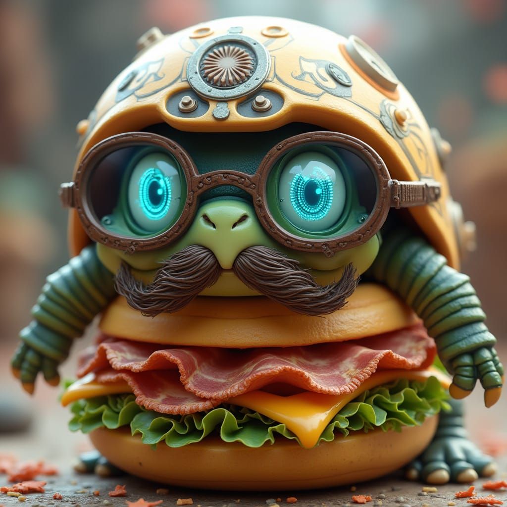 Turtle in Futuristic Helm and Sandwich Shell, with Majestic ...