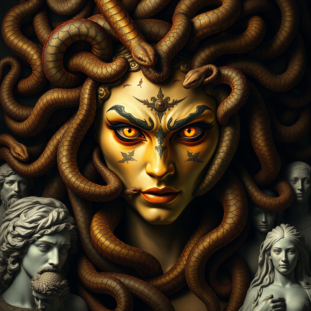 Vibrant Medusa with Snake Hair, Baroque Style