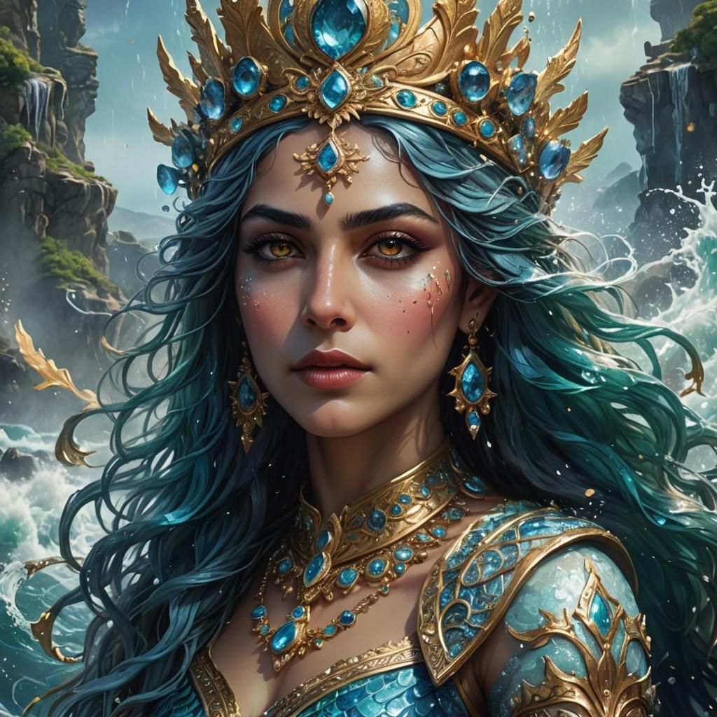 Iranian Water Goddess Anahita: Hyper-Realistic Fantasy Portr...