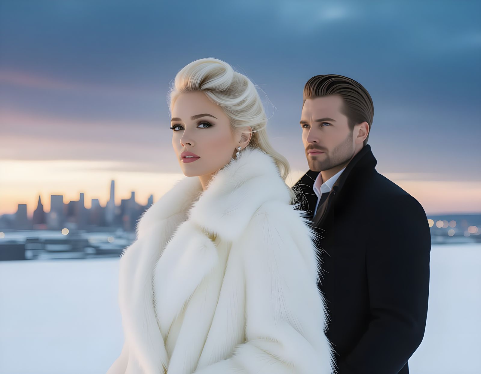 Woman in Fur Coat in Snowy City