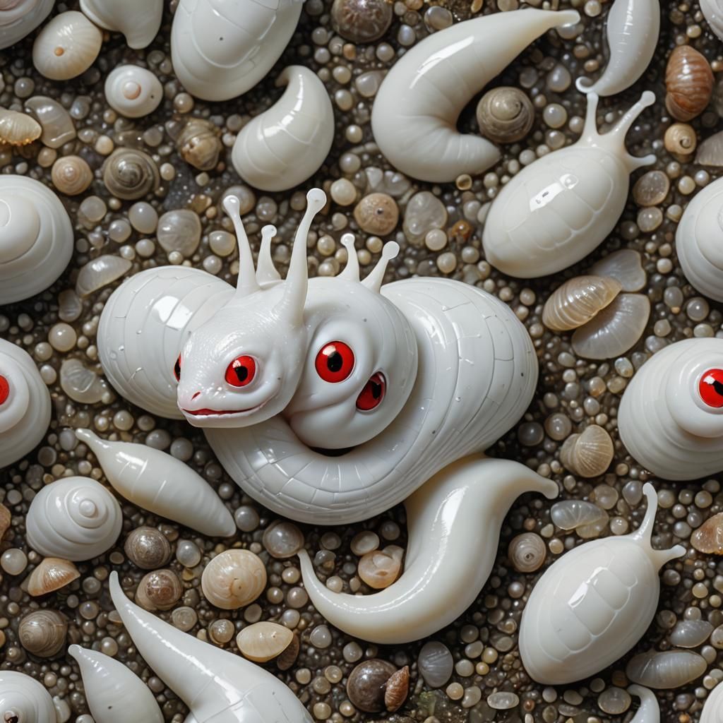 Hyperrealistic Portrait of a Cute White Alien Slug