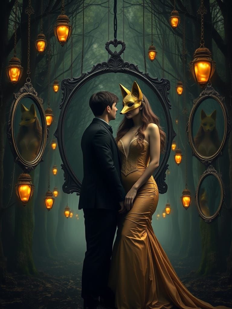 Gothic Forest Encounter in Gold and Black