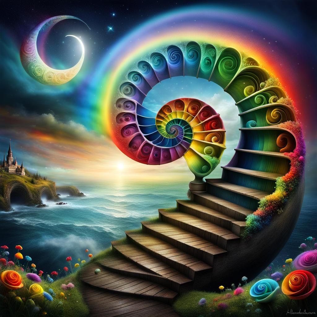 A stunning rainbow spiral staircase linking earth and heaven