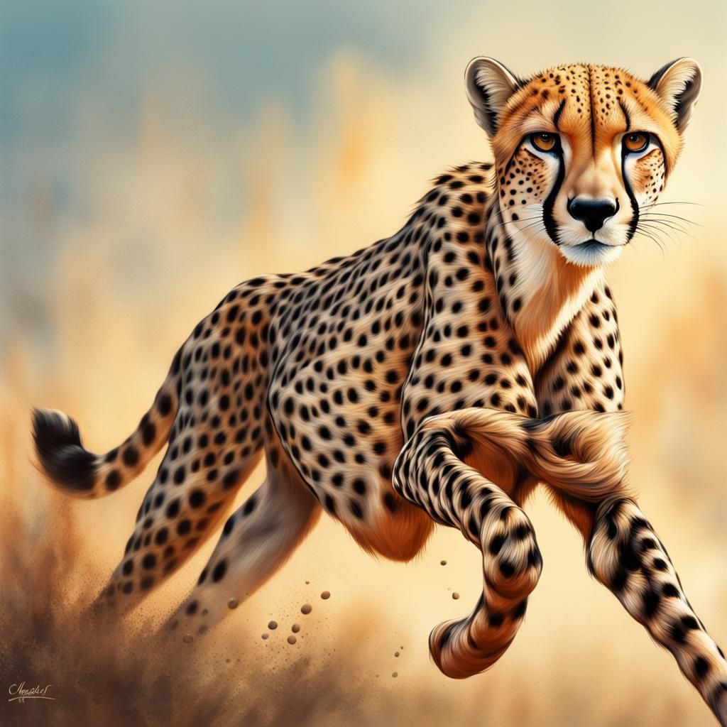 Cheetah Chasing Deer in Hyperrealistic Splash Art