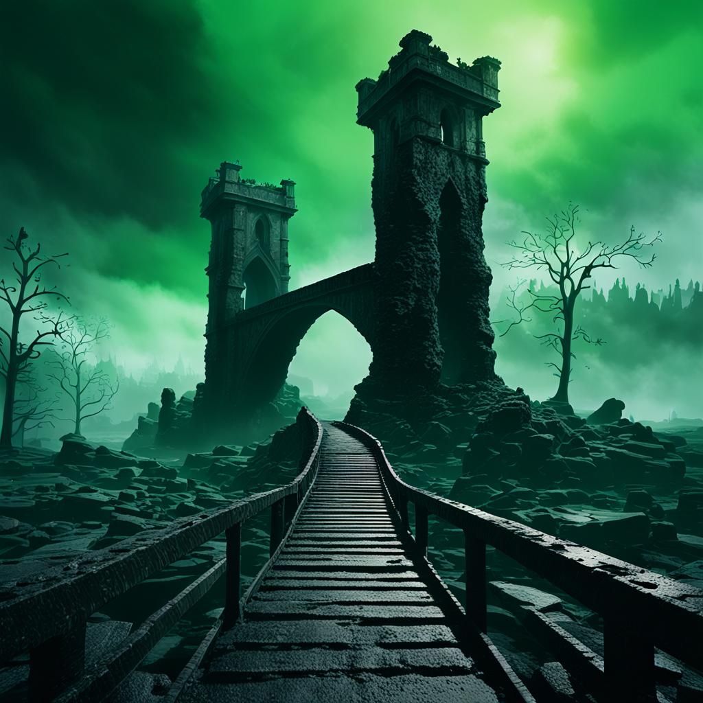 Eerie Obsidian Tower over Toxic Void