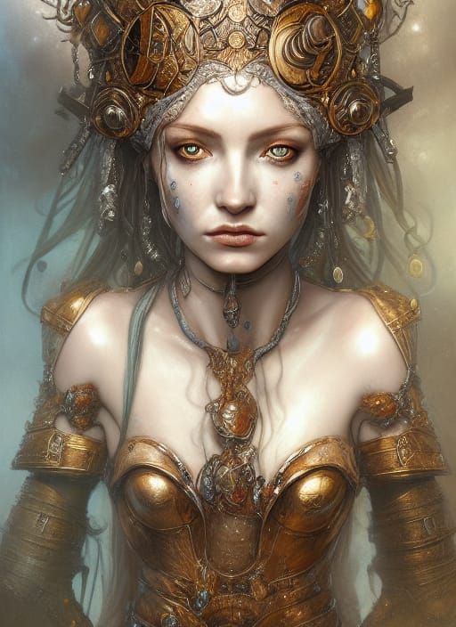 Porcelain Girl in Glass Armor, Oil Painting Portrait