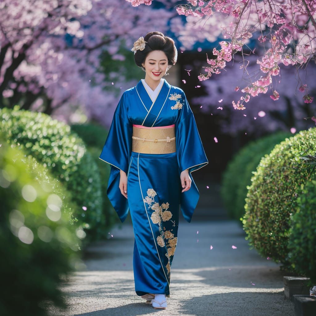 Elegant Japanese Woman in Serene Garden Photograph
