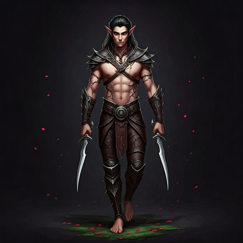 Fey Guard with Rose-Thorn Tattoos in Dark Glen