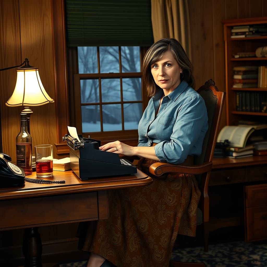 Woman in Cozy Office Scene, Leaning Back in a Swivel Chair