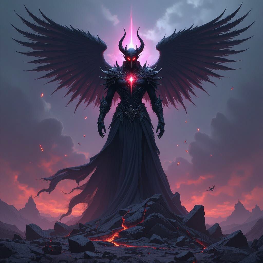 Evil Angel Unleashing Corrupting Power Over Shattered Landsc...