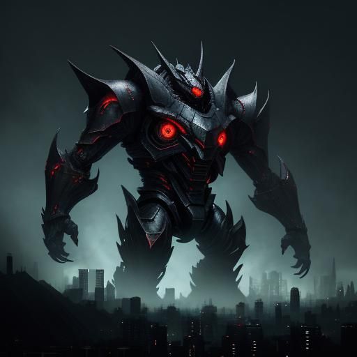 Giant Beetle Kaiju Concept Art in City at Night