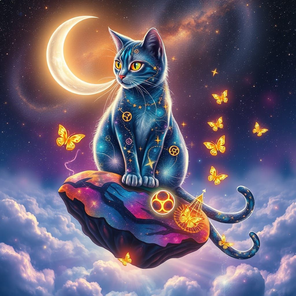 Celestial Feline Reigns Over Mystical Cosmos