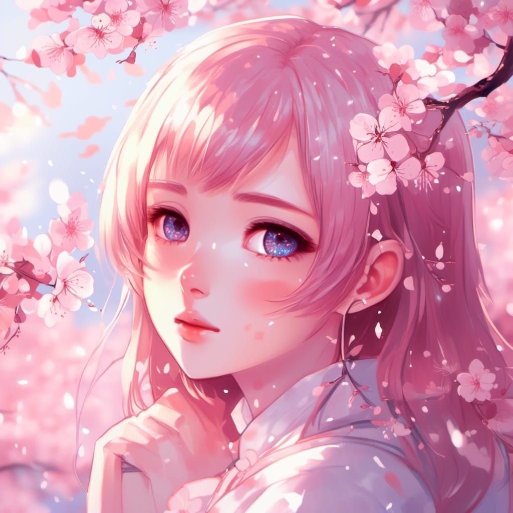 Cherry Blossoms Portrait in Anime Key Visual Style