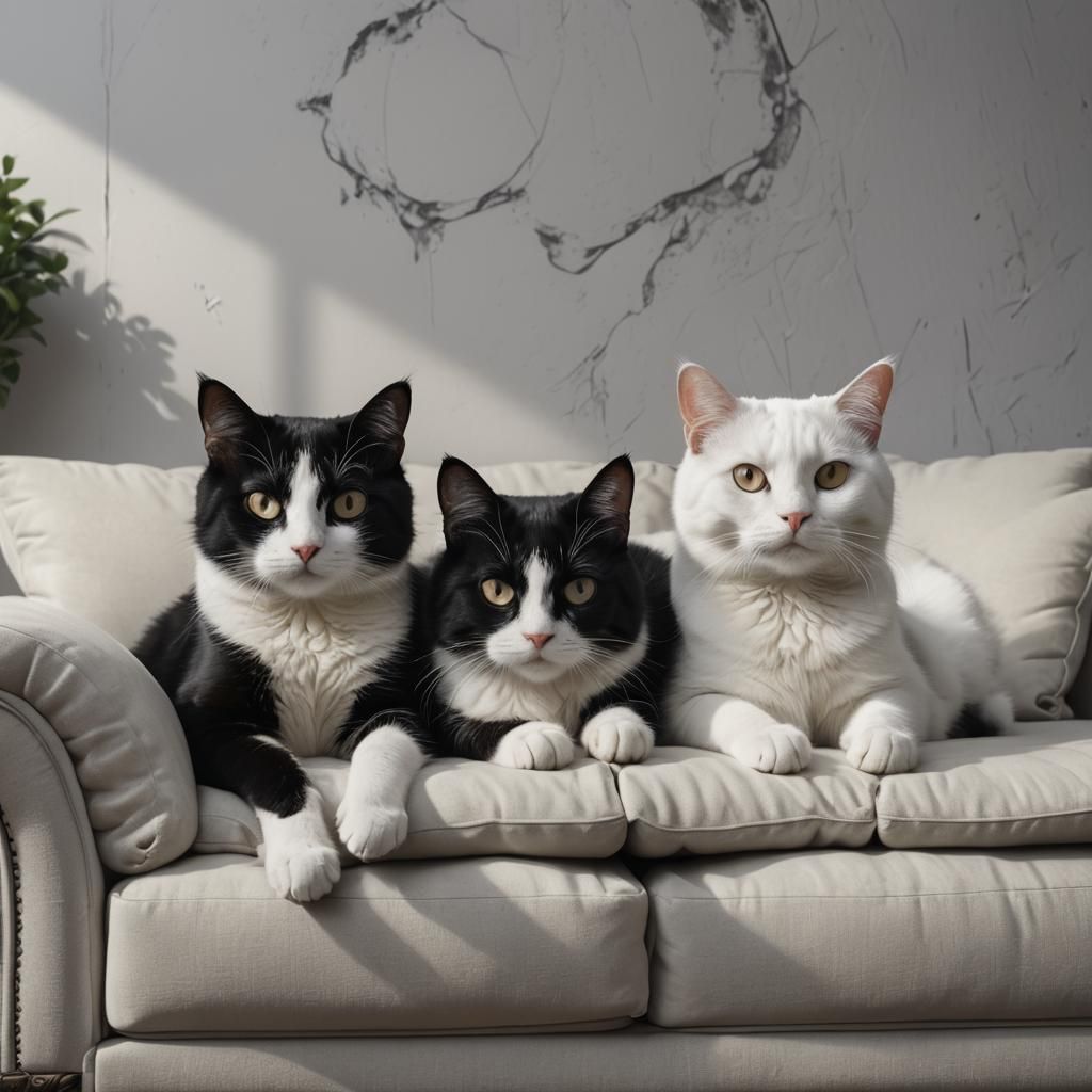 Two Cats Curled Together: Detailed Matte Painting