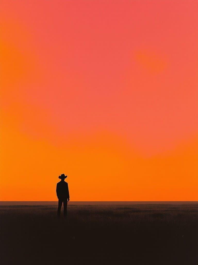 Solitary Cowboy in Vast Orange Landscape, Hopper and Rothko ...