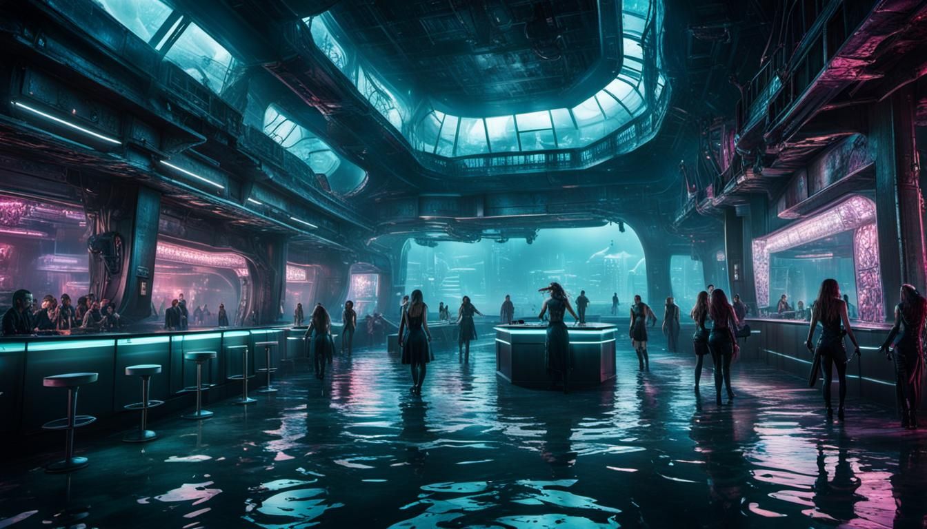 Cyberpunk Nightclub with Water Floor