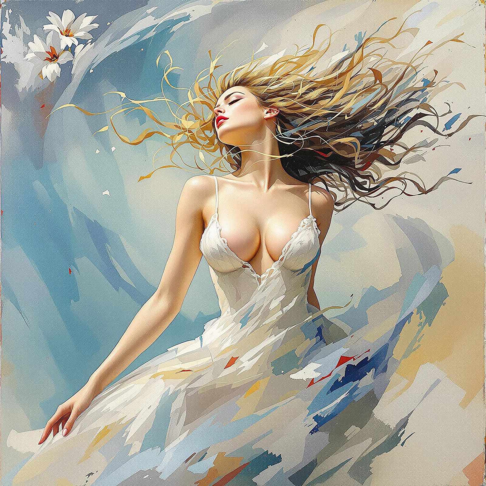 Sensual Woman in the Wind as Dynamic Painting
