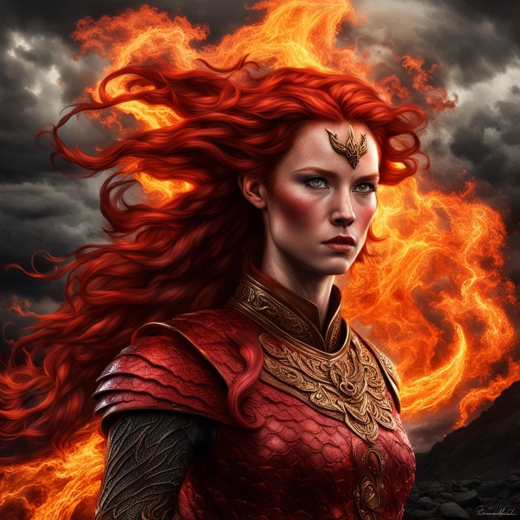 Gaelic Goddess of Fire and Storms in Hyperrealism