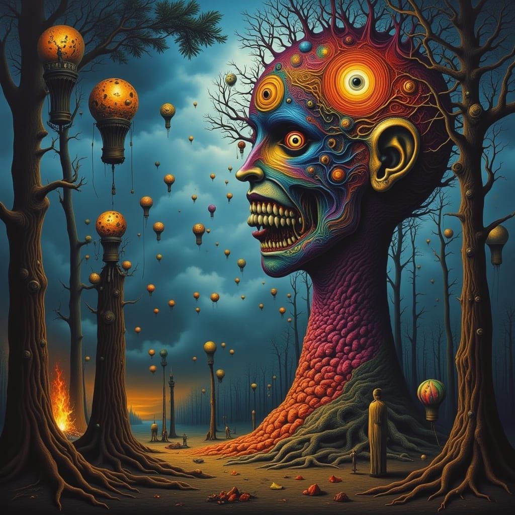 Fractal-Faced Man in Cosmic Storm Digital Painting