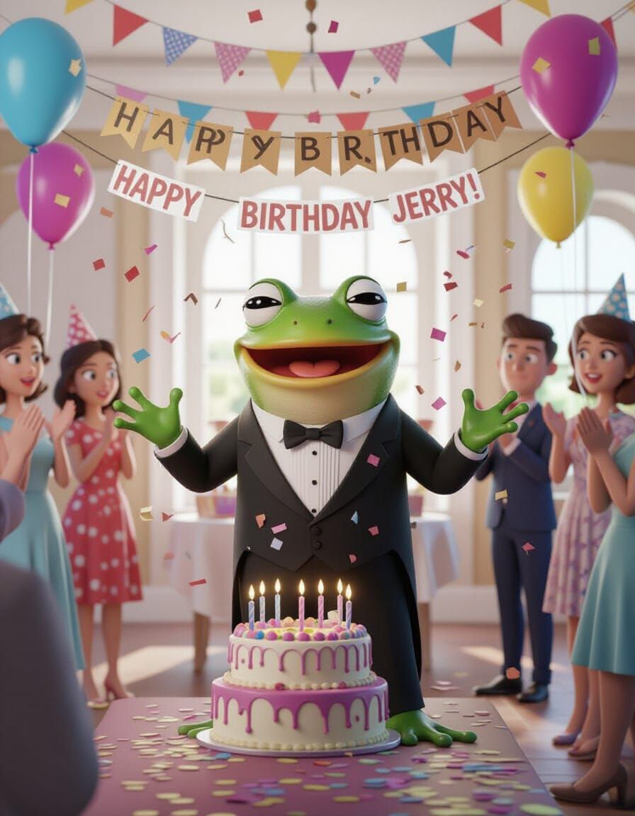 Surprised Frog at the Wrong Birthday Party