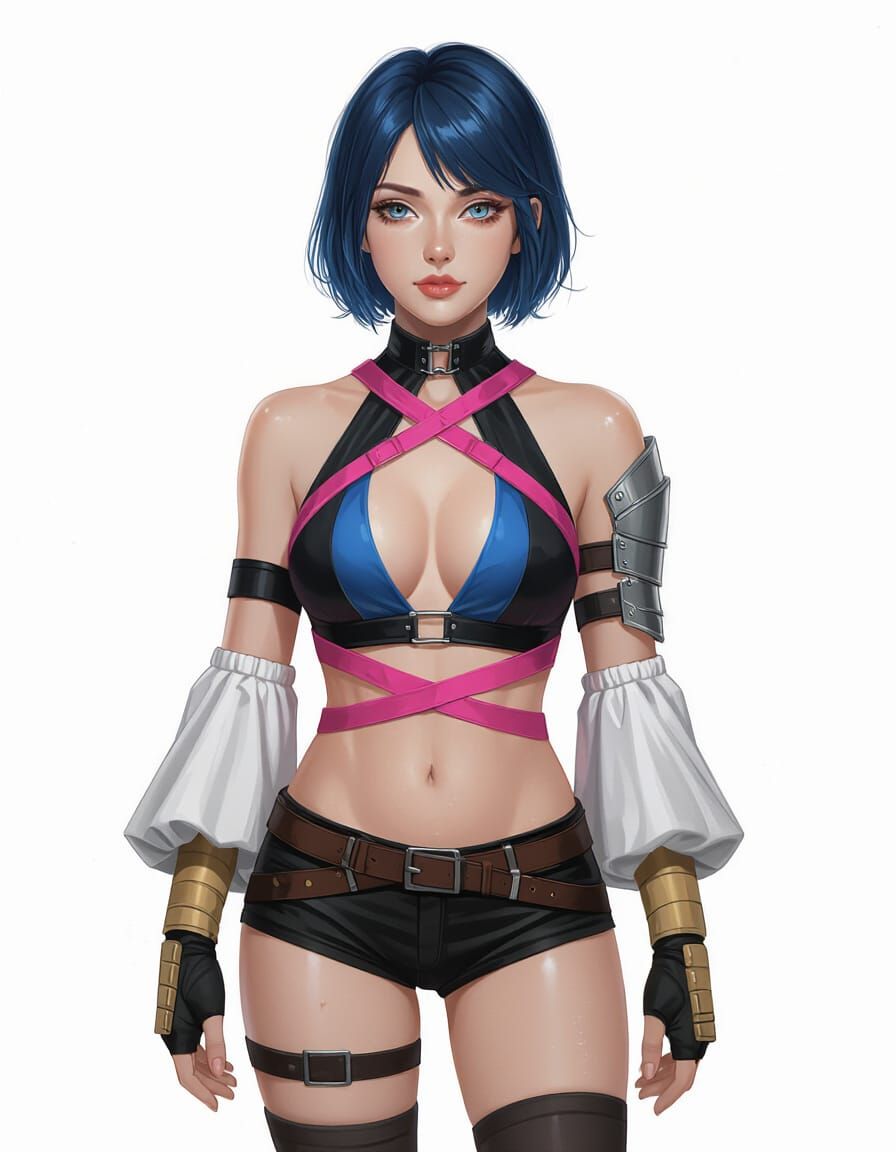 Beautiful Woman with Blue Hair in Fantasy Setting