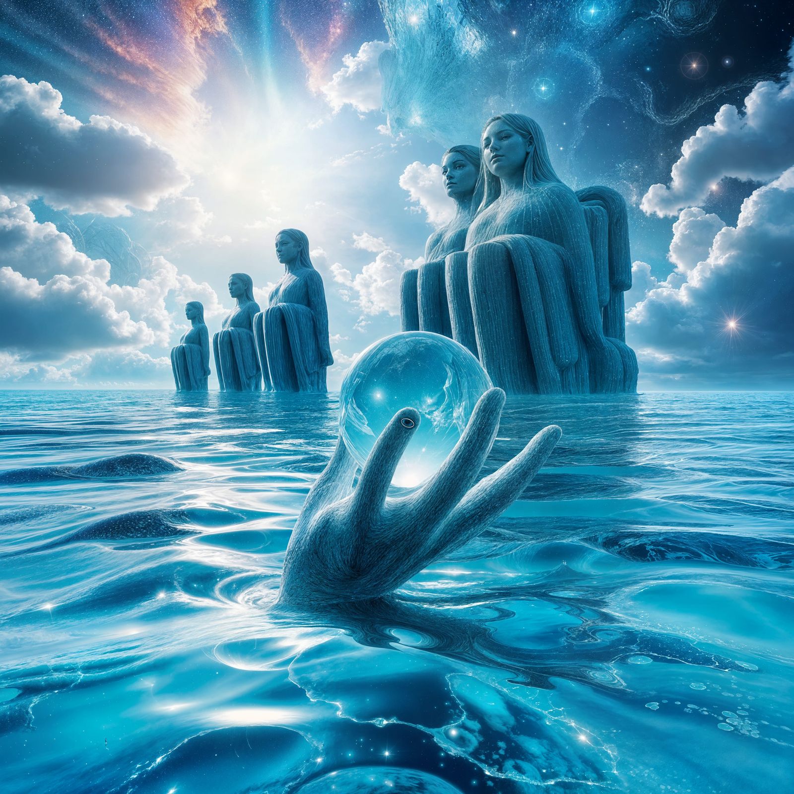 Surreal Mirrored Ocean Reflecting Infinite Universes