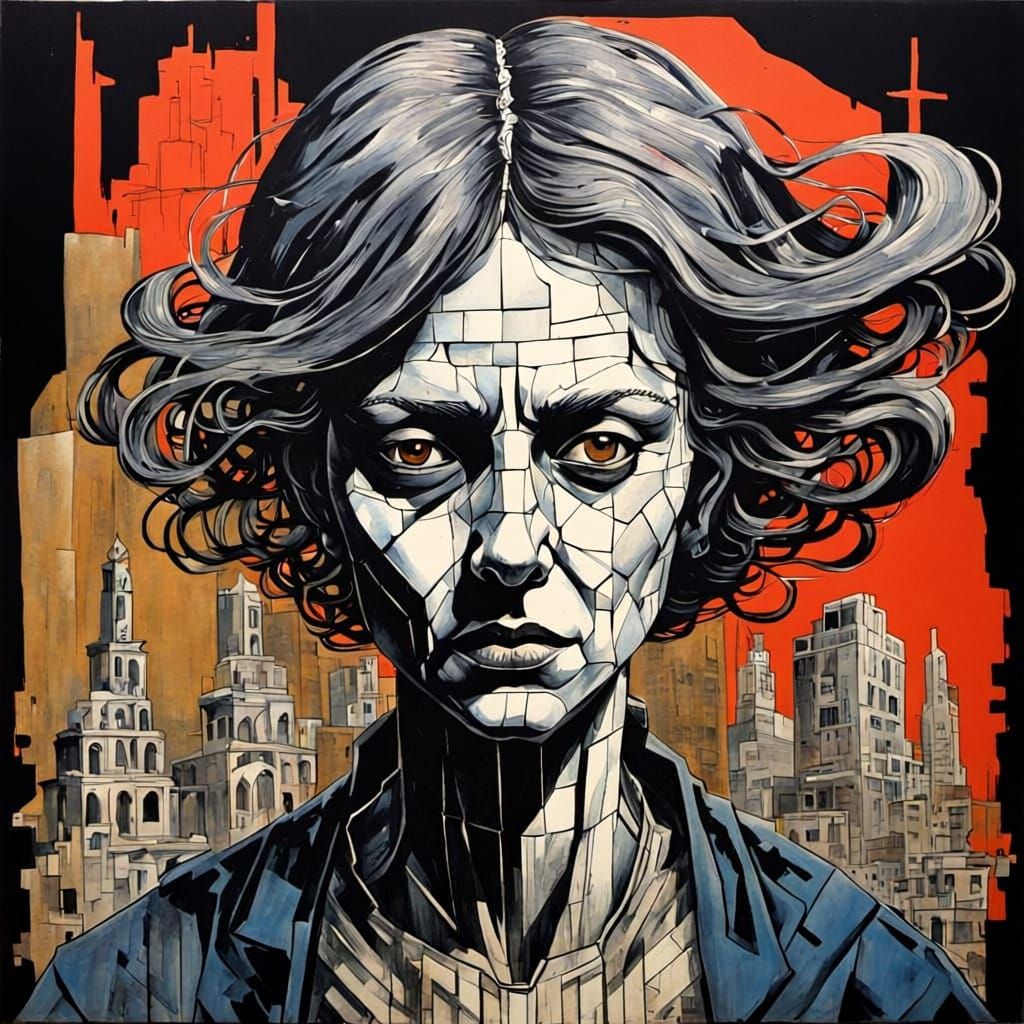 Woman Trickster Spirit in Surreal Futurism Metropolis