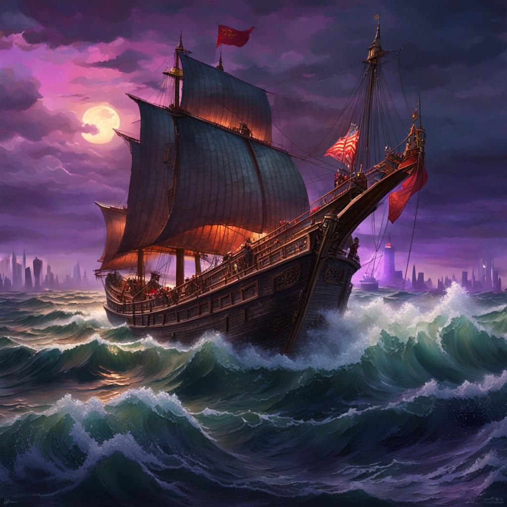 Chinese Junk Sails from New York Harbor