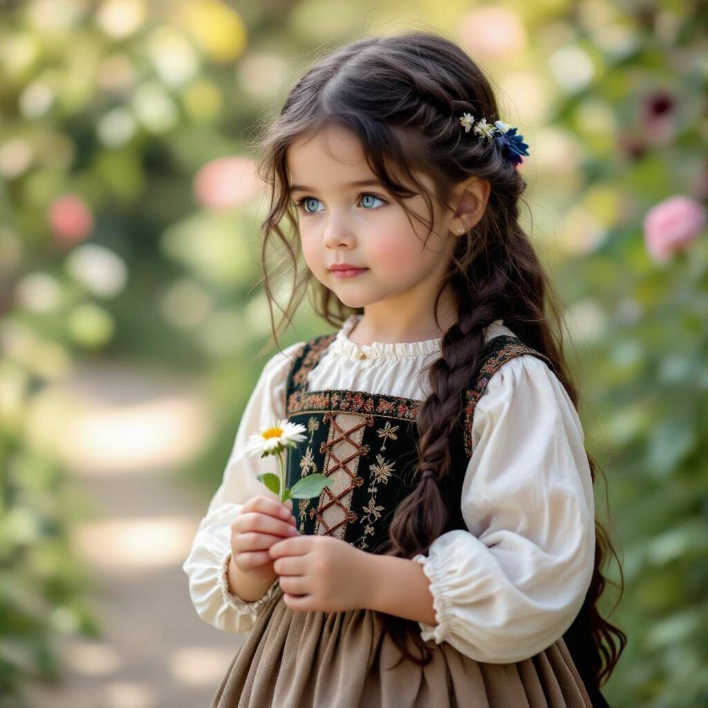 Girl with Black Hair in Medieval Dress