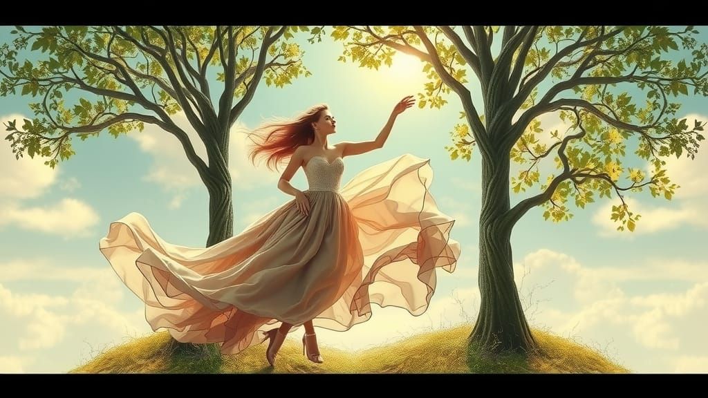Ethereal Women Transform into Trees Dancing in Wind