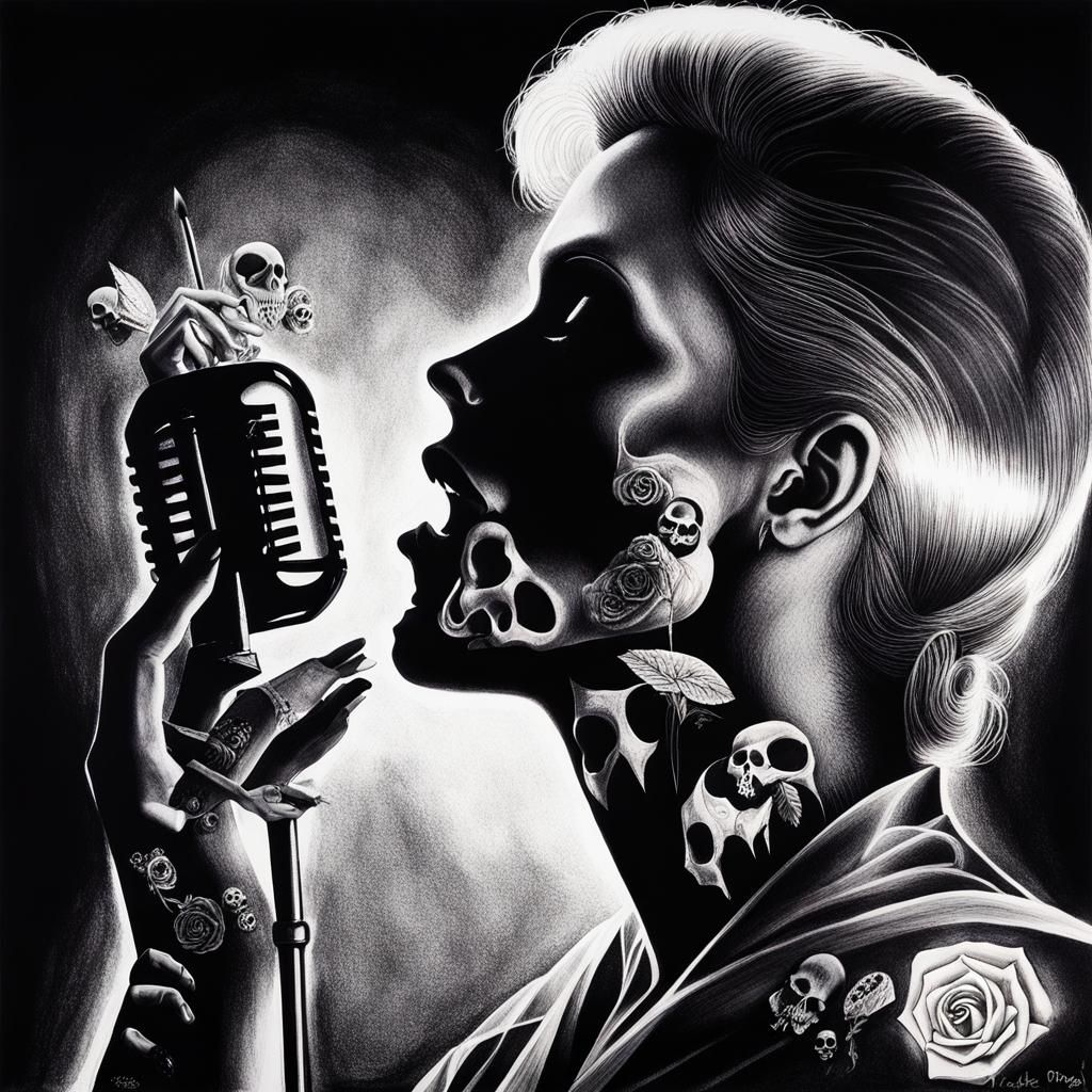 Surreal Crayon Drawing of Goth Woman in Rayograph Style