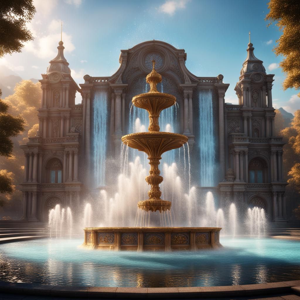 Fantastical Dancing Water Fountain in Deep Color