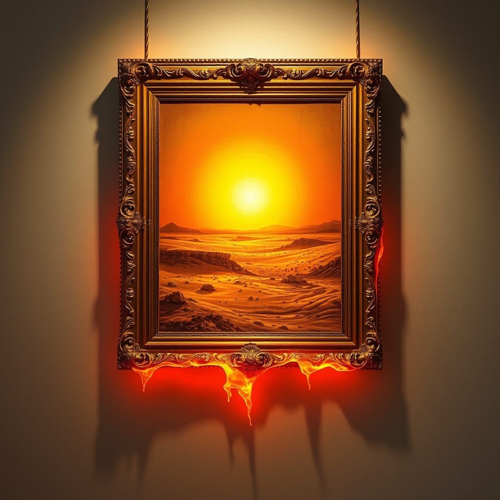 Hyperrealistic Melting Desert Painting on Wall
