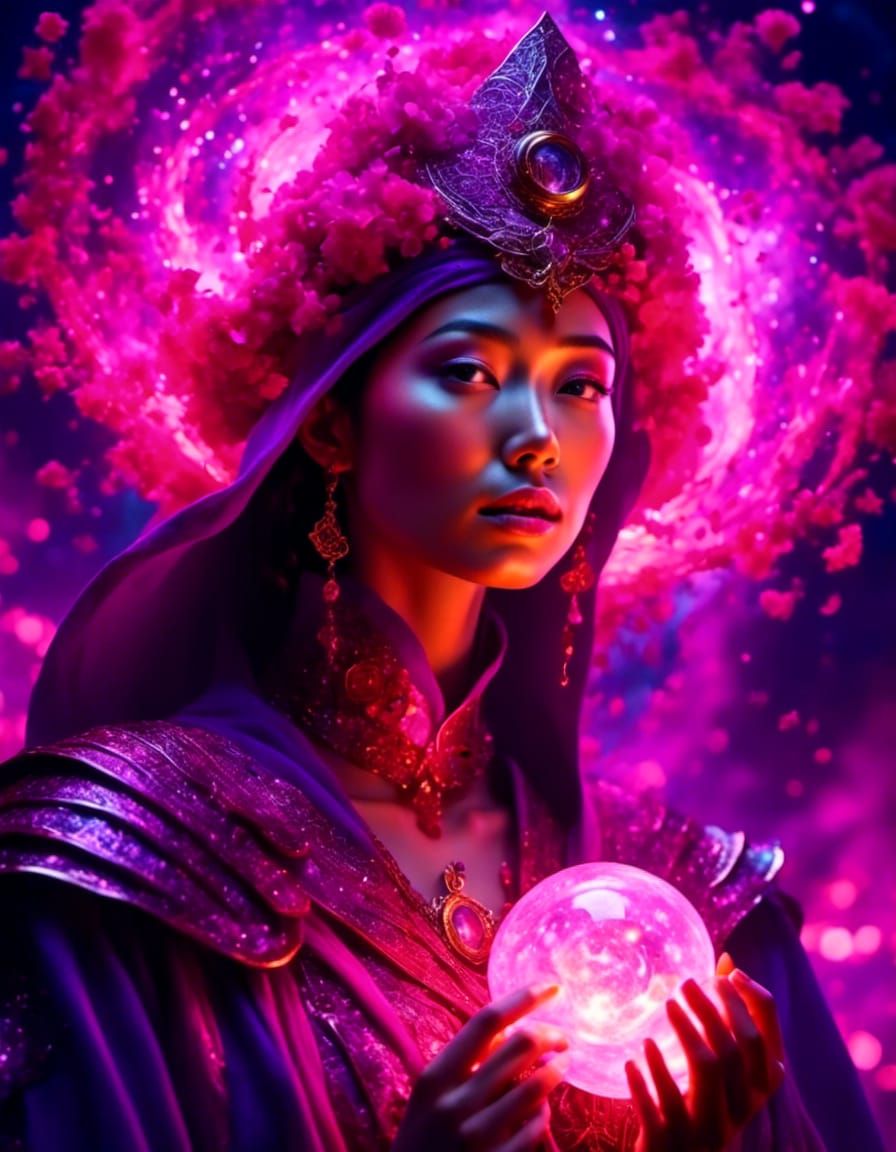 Mysterious Mage Casting Spell in Digital Art