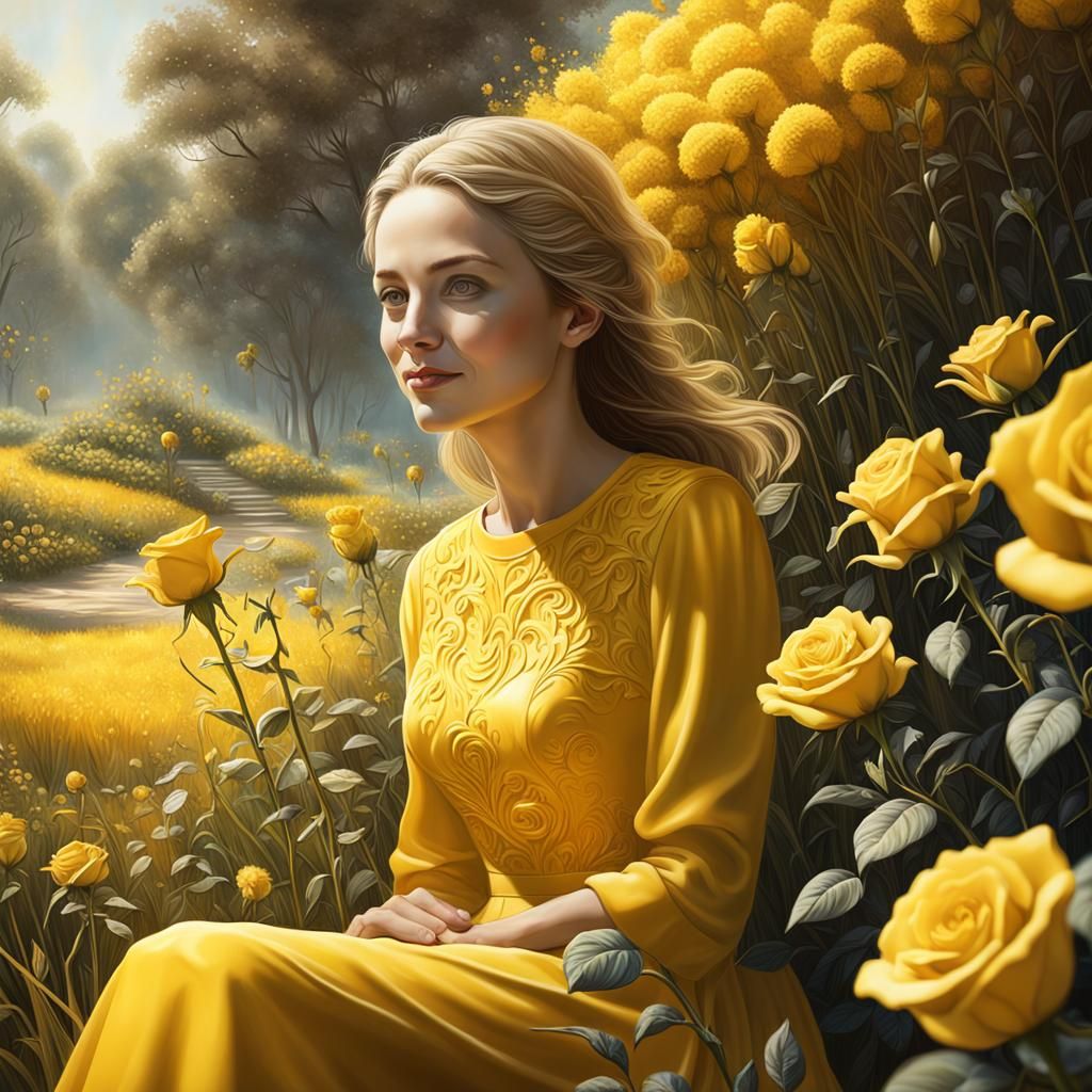 Yellow Garden: Hyperrealistic Portrait of a Woman