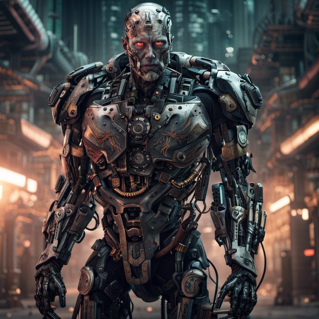 Menacing Cyborg Portrait in Detailed Digital Art