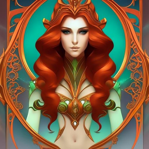 Monstera Queen Portrait in Art Nouveau Style