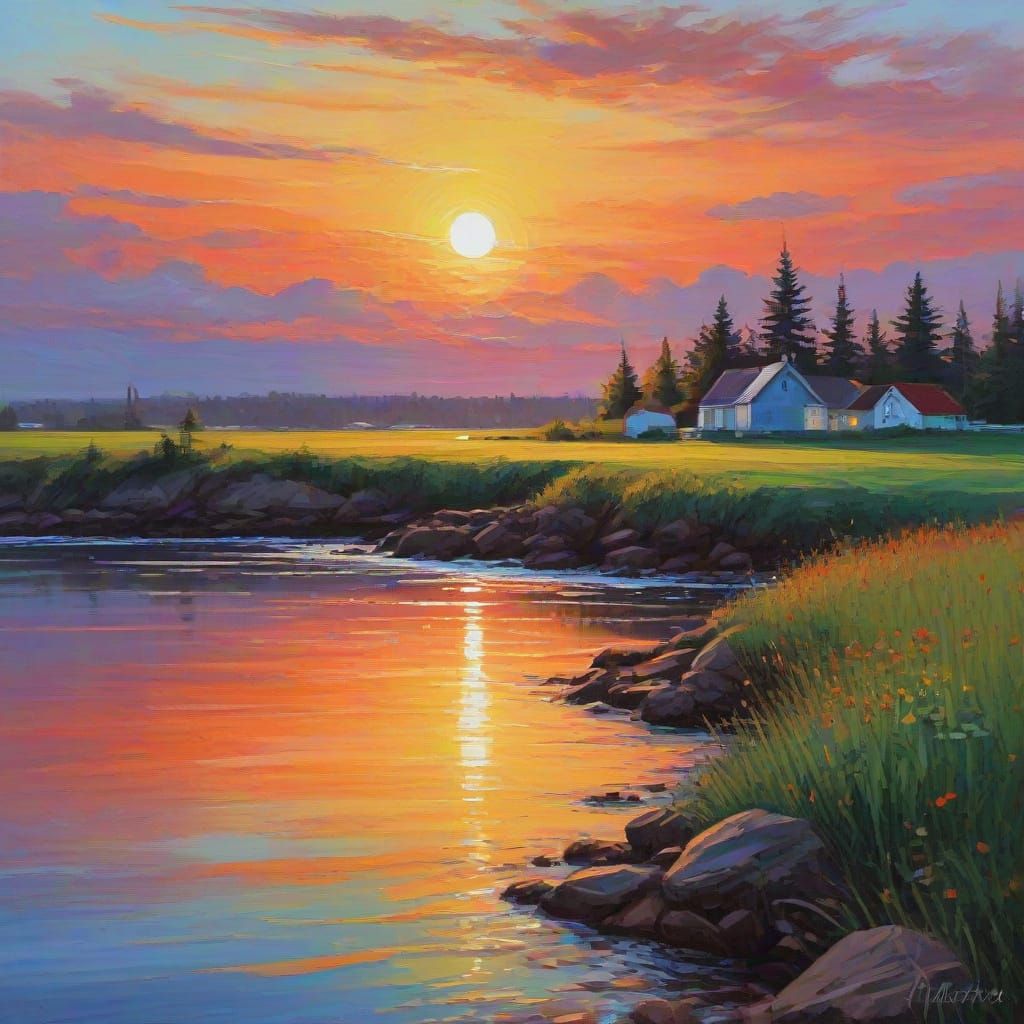 Neo-Impressionist Sunrise Over Cavendish, PEI