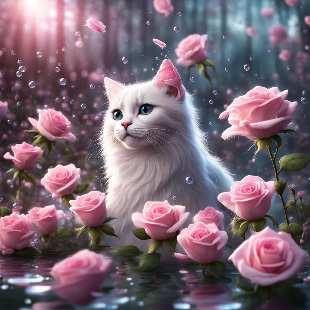 Princess Cats with Roses, Detailed Matte Painting
