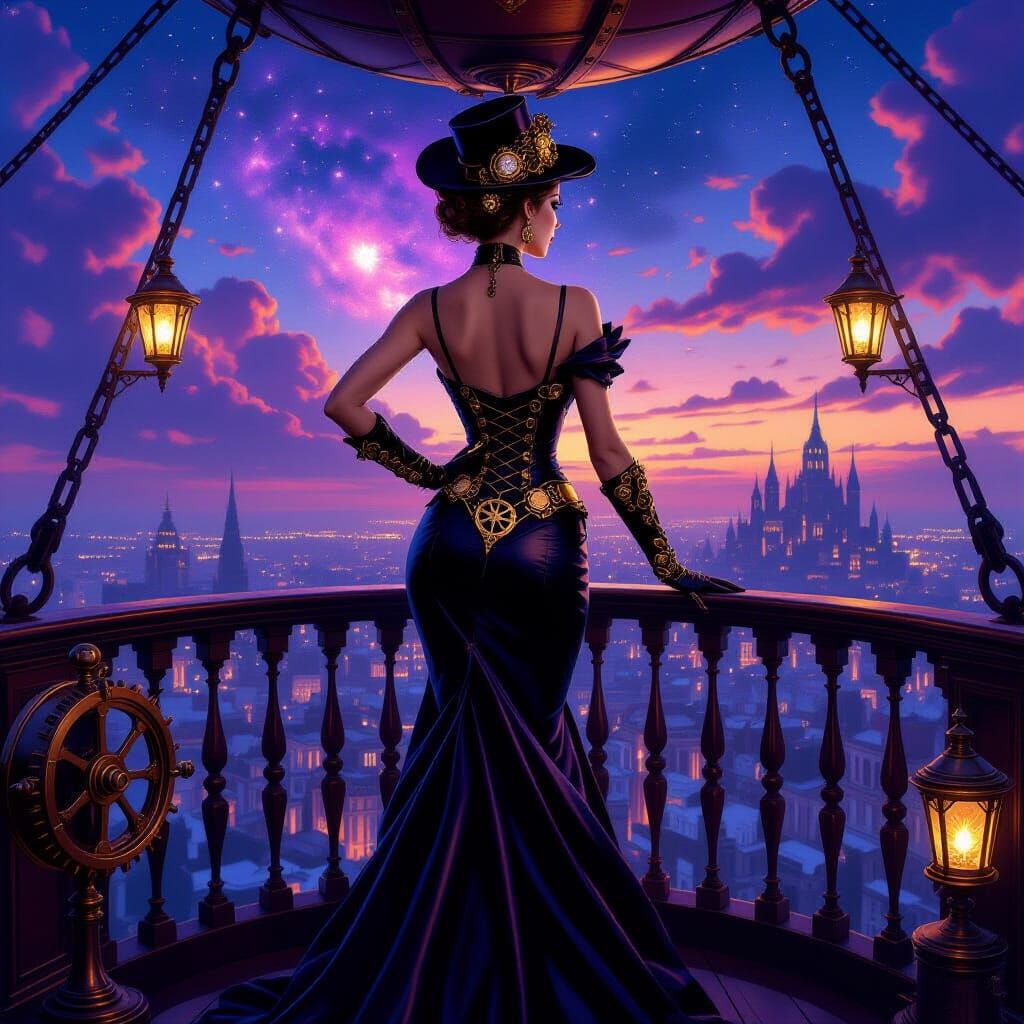 Steampunk Pin-Up Woman on Airship Deck