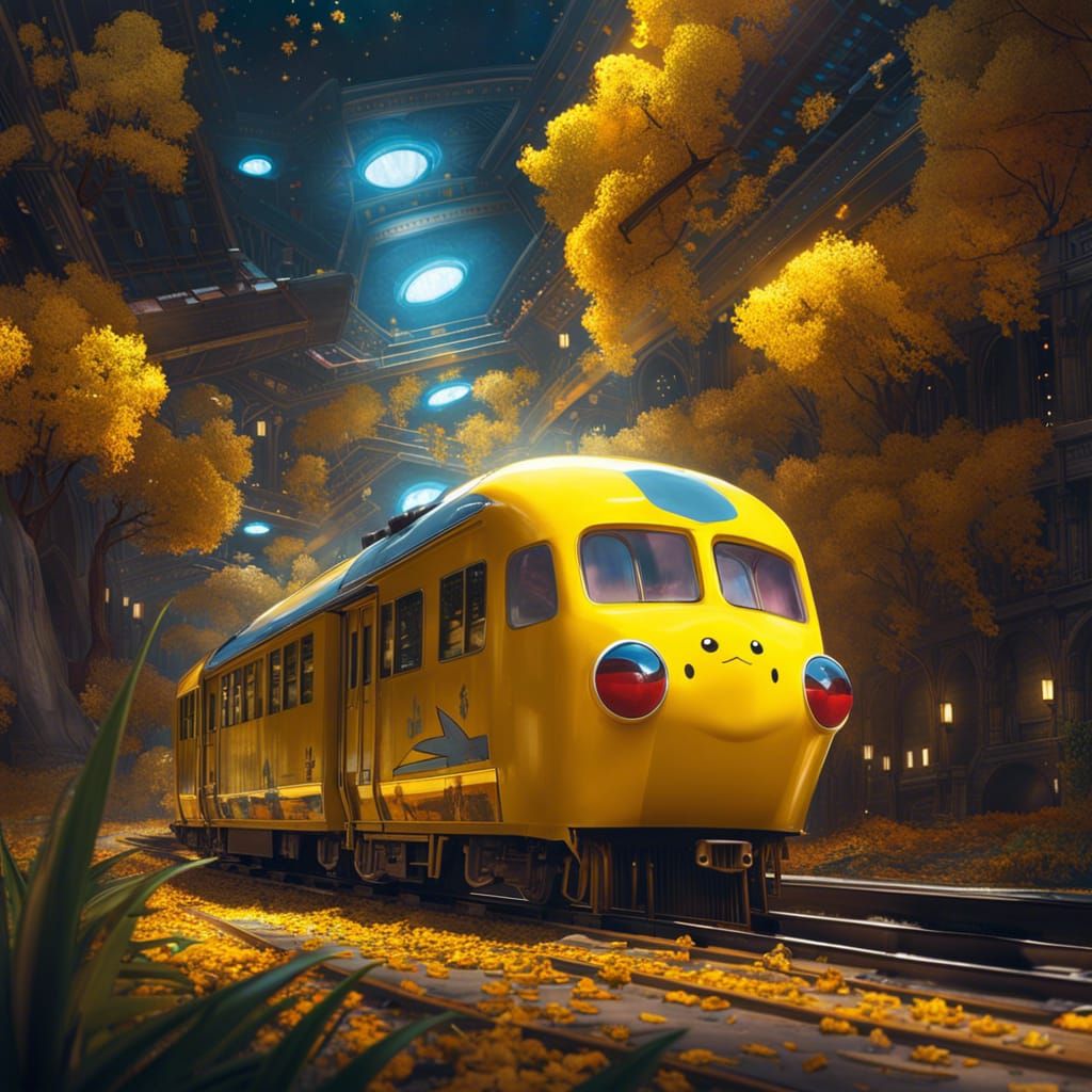 Pikachu Train in Magical Galaxy: Hyperrealistic Rendering